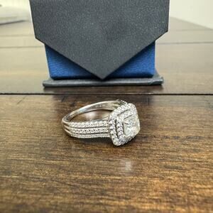 Helzberg Diamonds 14k White Gold Double Halo Bridal Ring 1 1/4CTW Womens 7.5